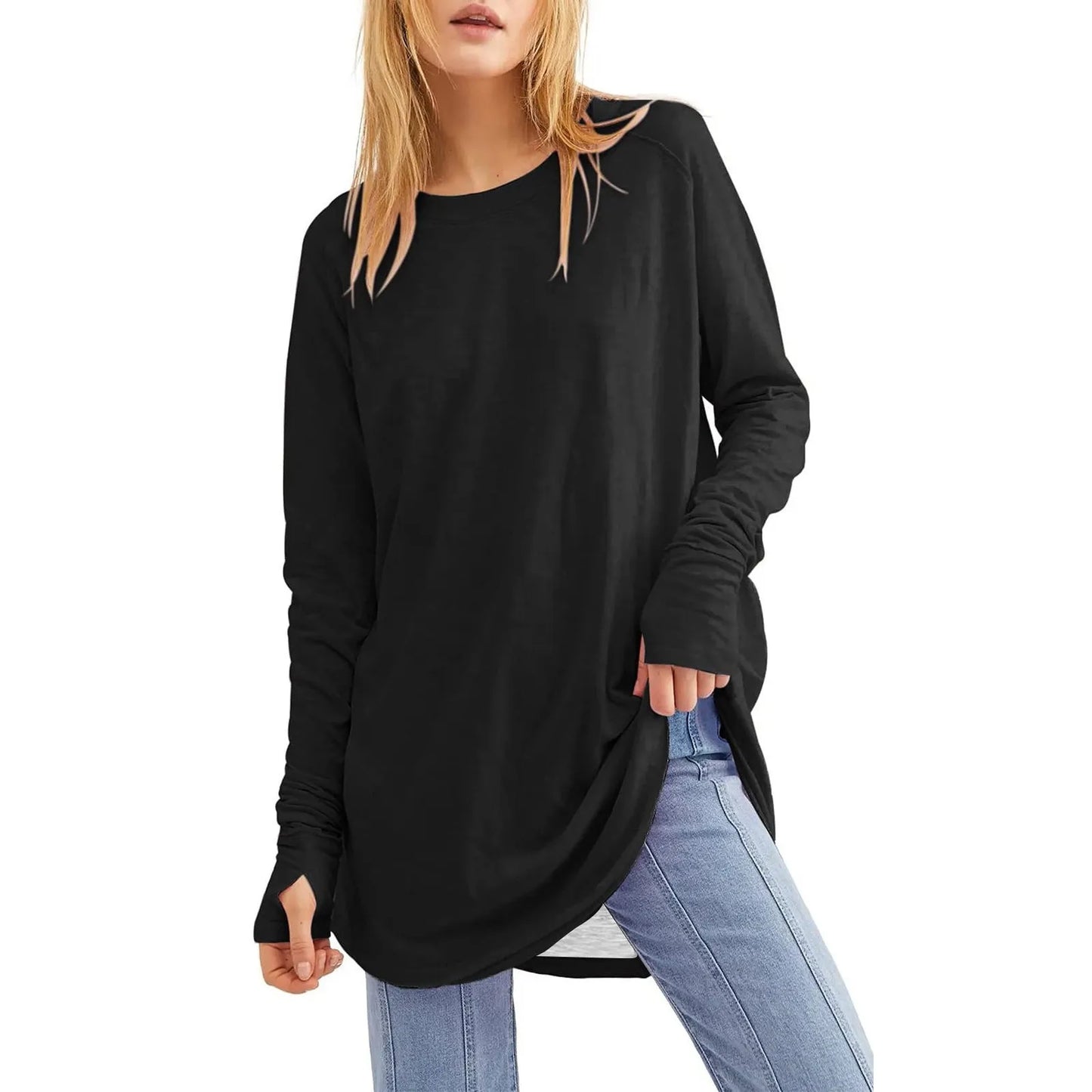 Casual Tops - Casual Jersey Tee Thumb Cuff Slim Fit