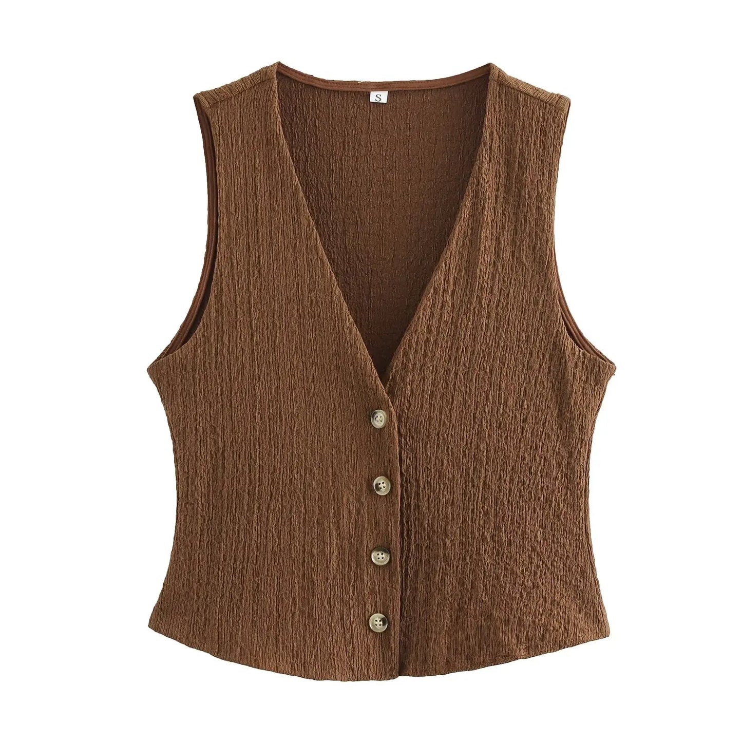 Casual Tops - Sleeveless Tweed Top Earthy Tone Vest Workwear