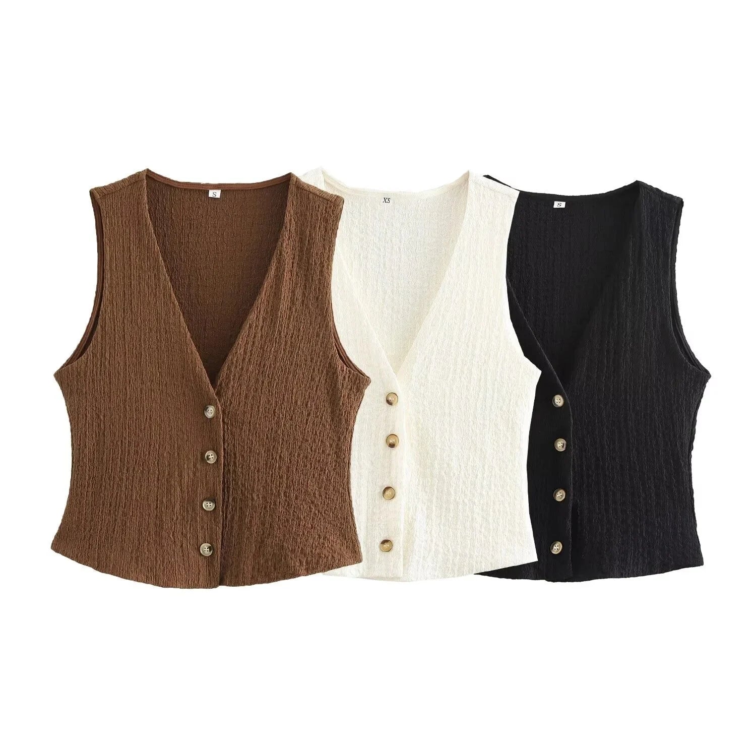 Casual Tops - Sleeveless Tweed Top Earthy Tone Vest Workwear