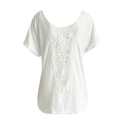 Casual Tops- Women's Eyelet Blouse with Embroidered Lace Back- - Pekosa Women Fashion