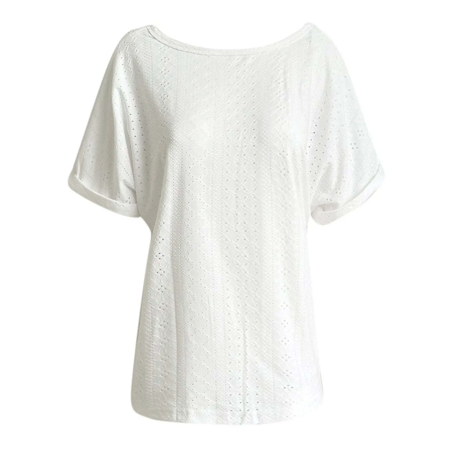 Casual Tops- Women's Eyelet Blouse with Embroidered Lace Back- - Pekosa Women Fashion