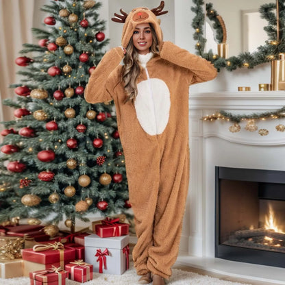 Christmas Costumes - Coveralls Reindeer Hooded Onesie Christmas Costumes Jumpsuit