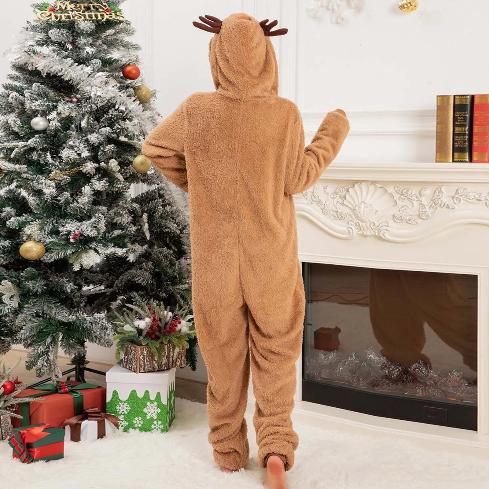 Christmas Costumes - Coveralls Reindeer Hooded Onesie Christmas Costumes Jumpsuit