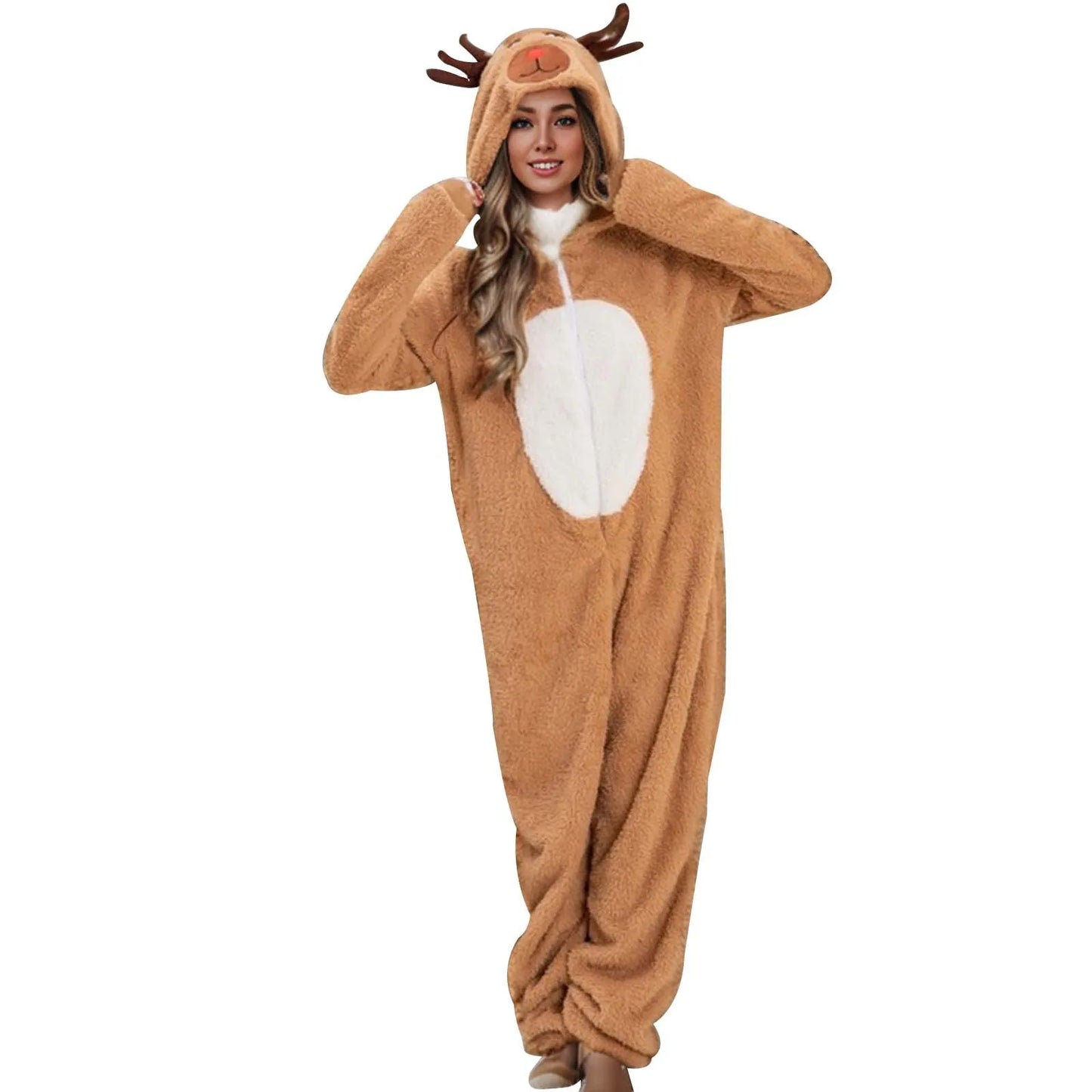 Christmas Costumes - Coveralls Reindeer Hooded Onesie Christmas Costumes Jumpsuit