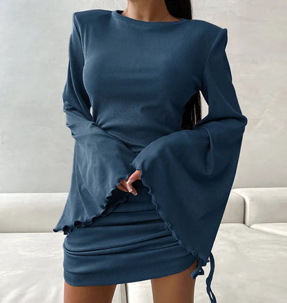 Clubbing Dresses - Adjustable Mini Dress with Bell Sleeves