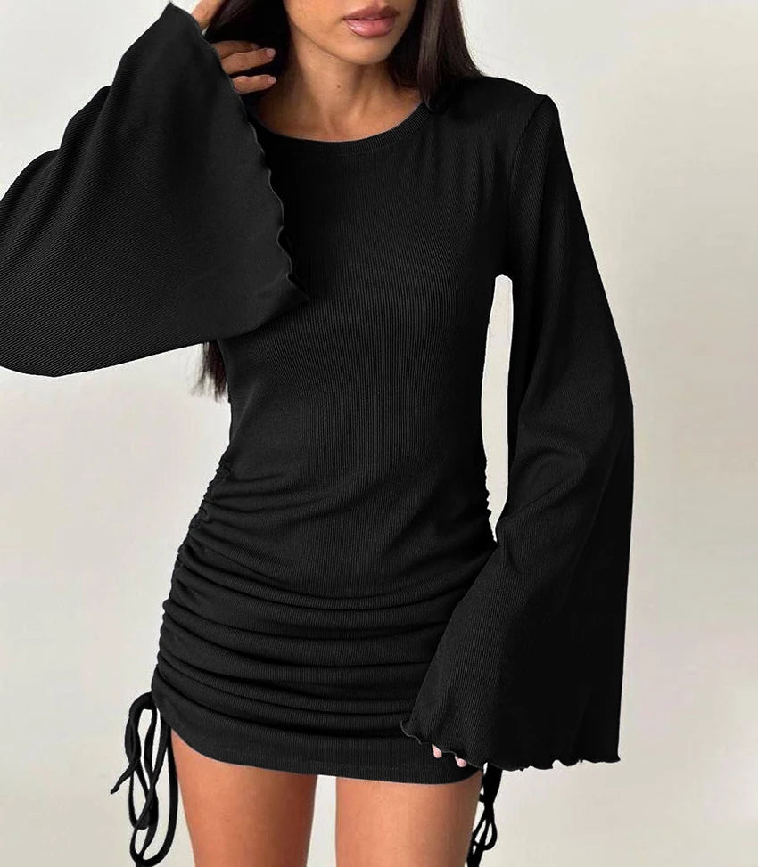 Clubbing Dresses - Adjustable Mini Dress with Bell Sleeves