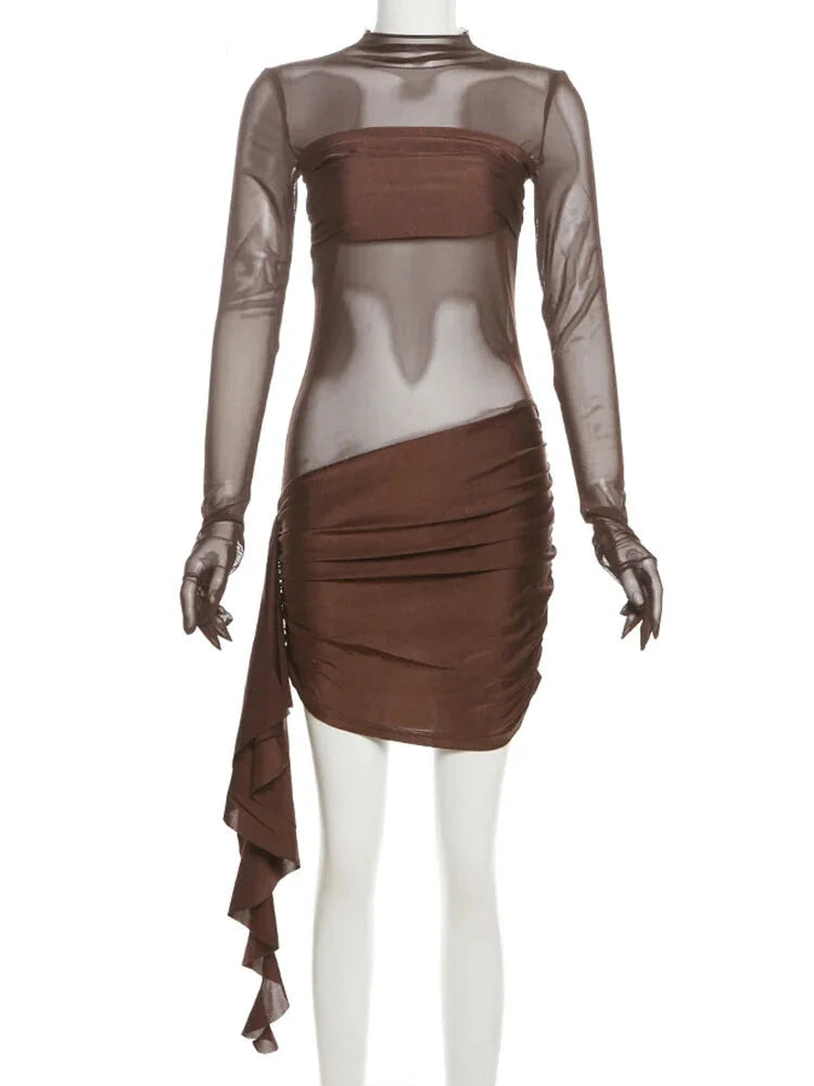 Clubbing Dresses - Mocha Clubbing Mini Dress for Evening Glam