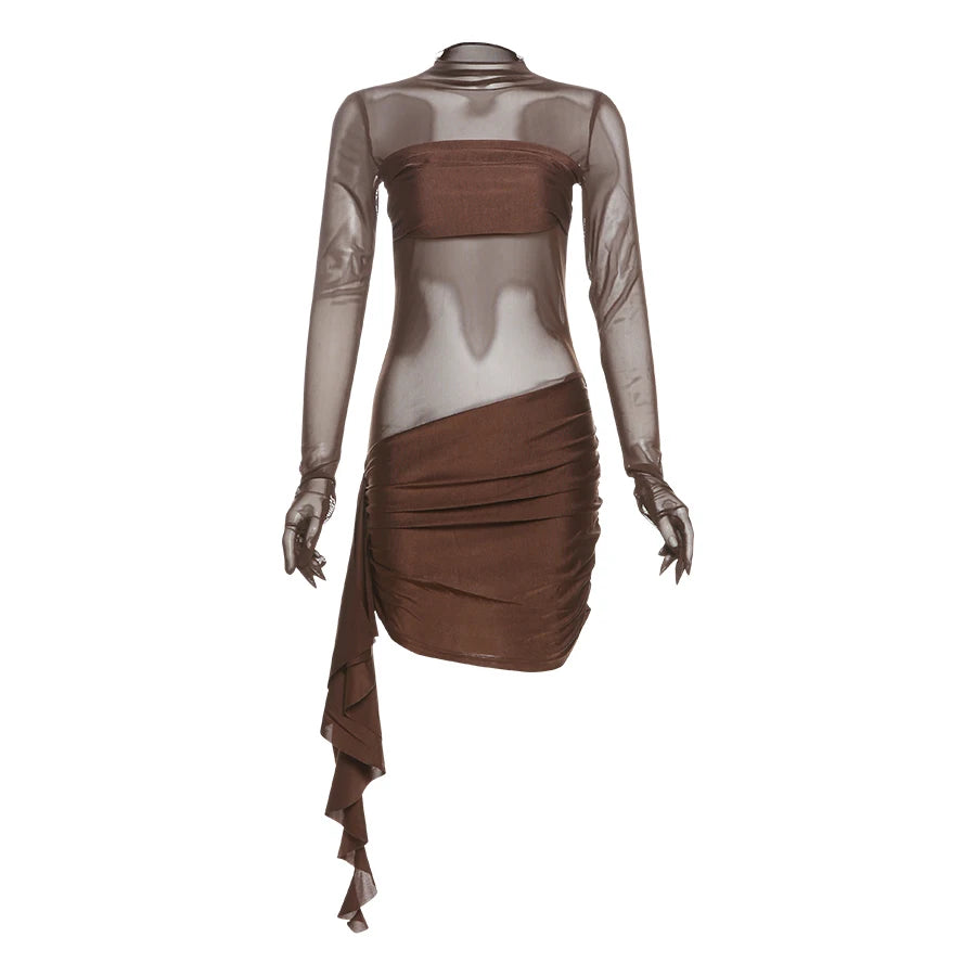 Clubbing Dresses - Mocha Clubbing Mini Dress for Evening Glam