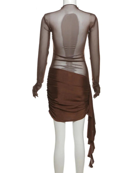 Clubbing Dresses - Mocha Clubbing Mini Dress for Evening Glam