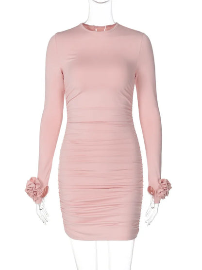 Clubbing Dresses - Ruched Body-Hugging Rossette Mini Dress for Disco Nights