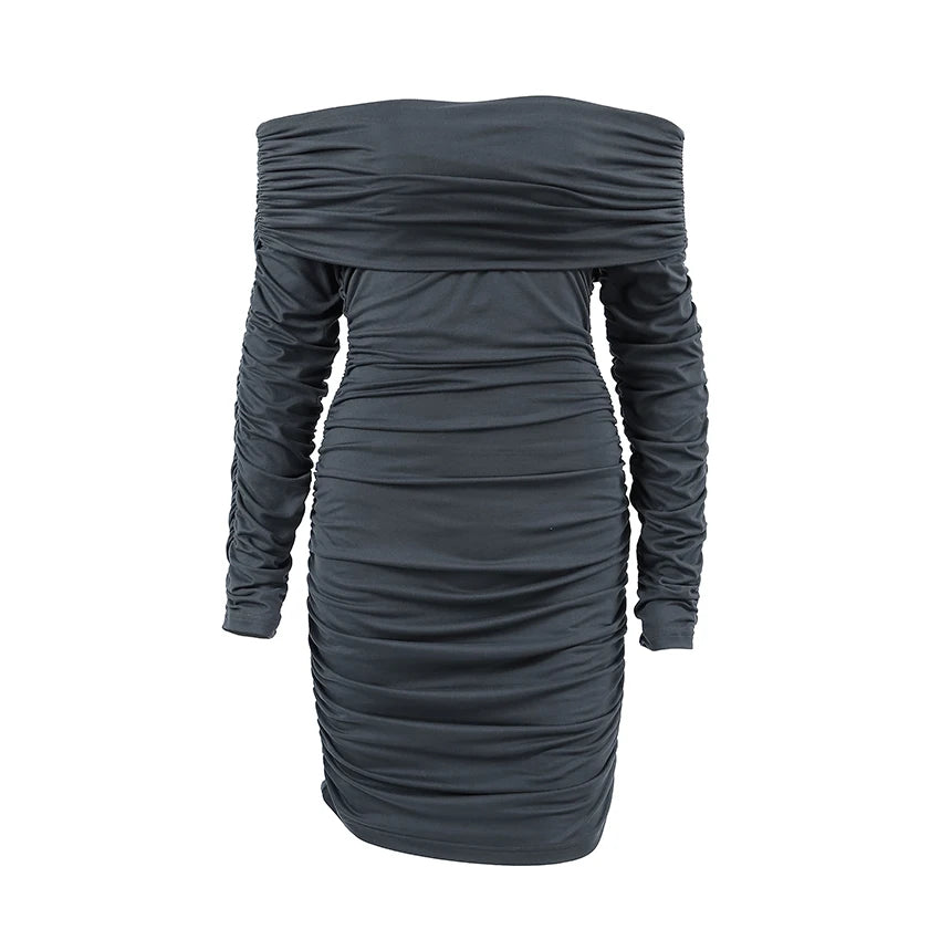 Clubbing Dresses - Ruched Bodycon Urban Off-Shoulder Mini Dress