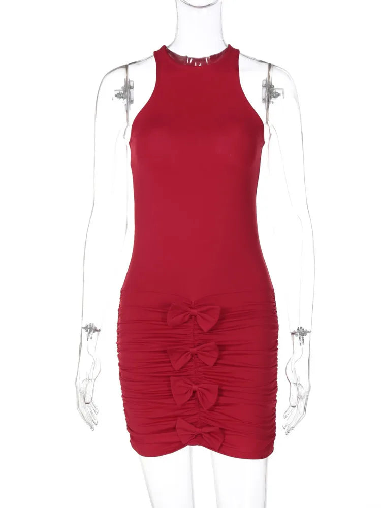 Clubbing Dresses - Ruched Bows Bodycon Mini Dress