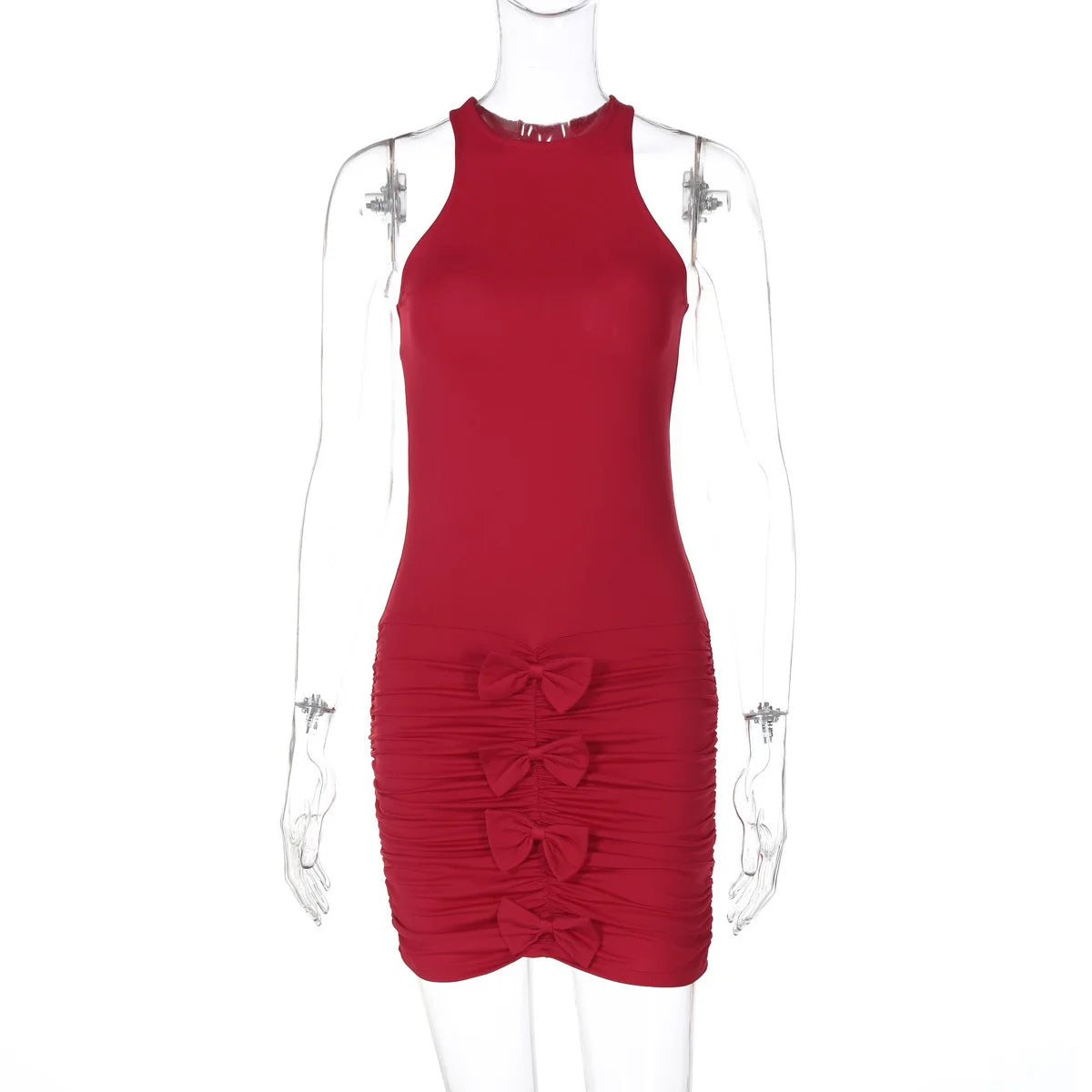 Clubbing Dresses - Ruched Bows Bodycon Mini Dress