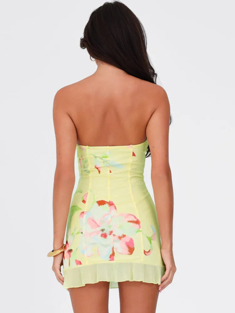 Clubbing Dresses - Strapless Floral Summer Bustier Dress