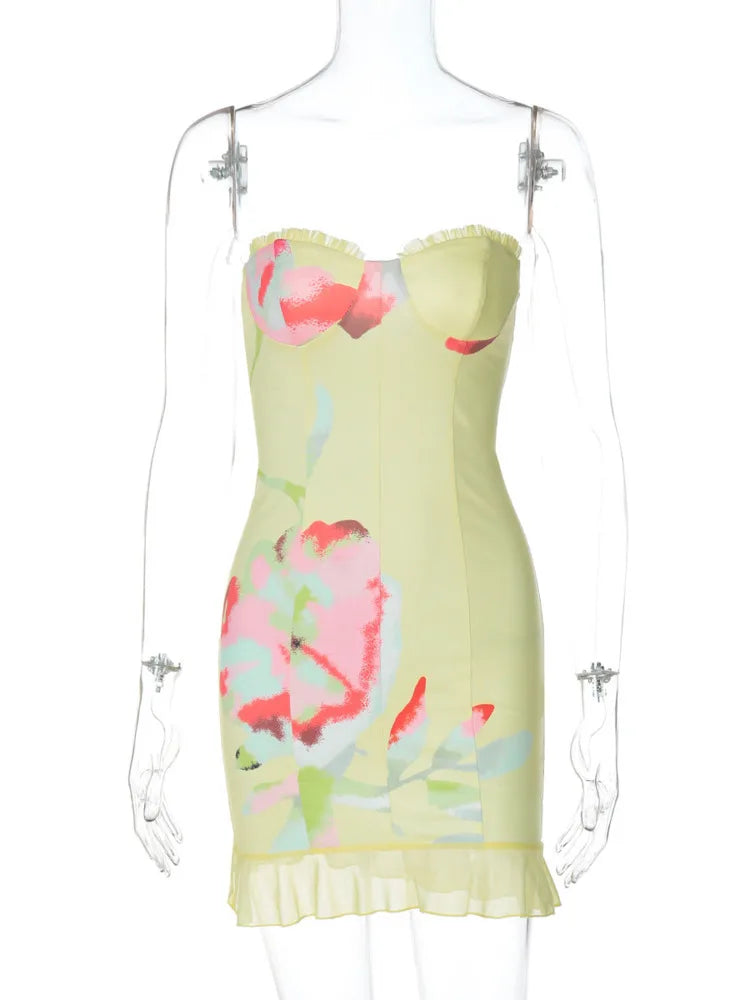 Clubbing Dresses - Strapless Floral Summer Bustier Dress