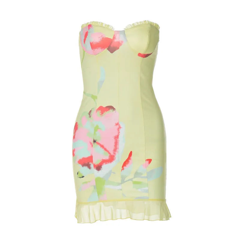 Clubbing Dresses - Strapless Floral Summer Bustier Dress