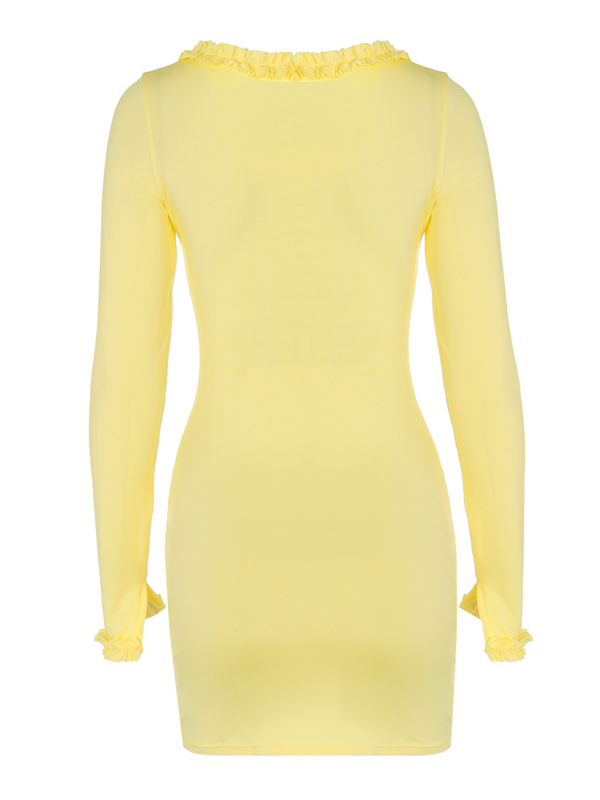 Clubbing Dresses - Vibrant Yellow Ruffled Cut-Out Mini Dress