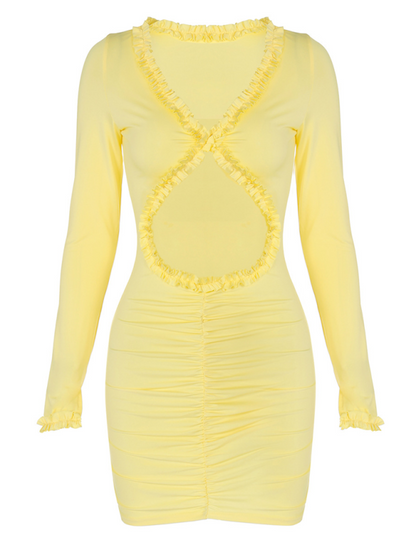 Clubbing Dresses - Vibrant Yellow Ruffled Cut-Out Mini Dress