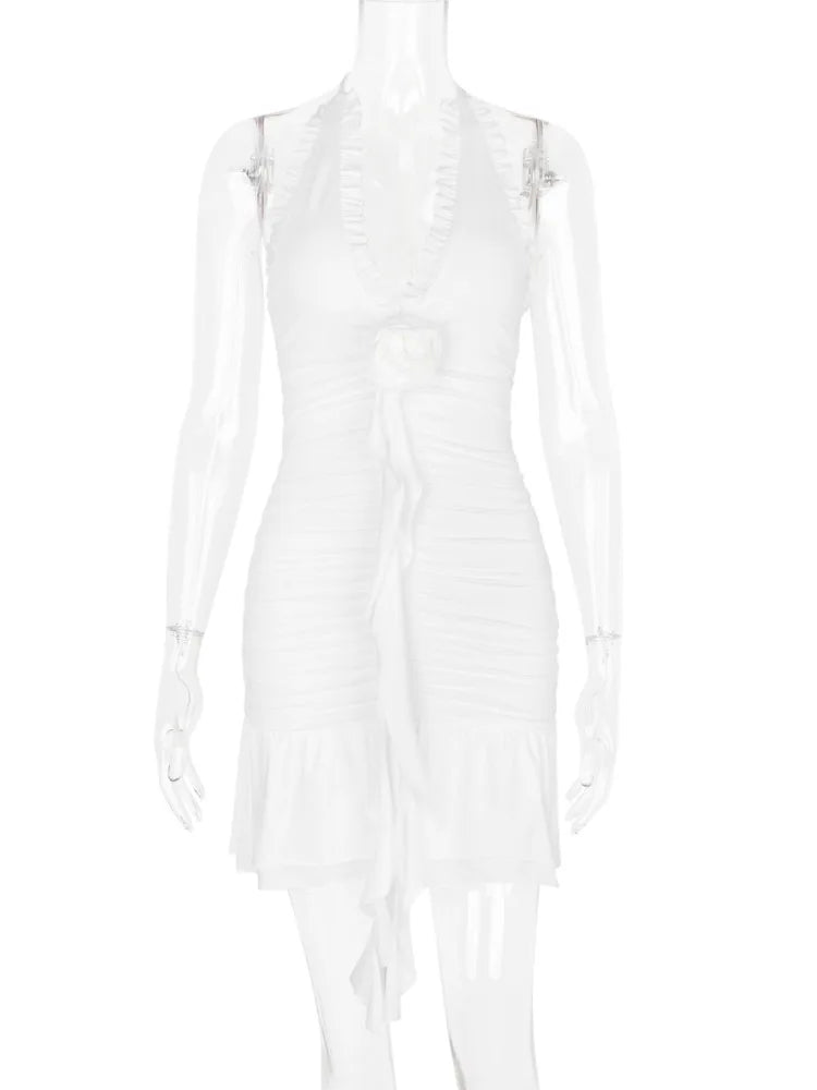 Clubbing Dresses- Ruched White Dress Perfect for Clubbing- - Pekosa Women Fashion