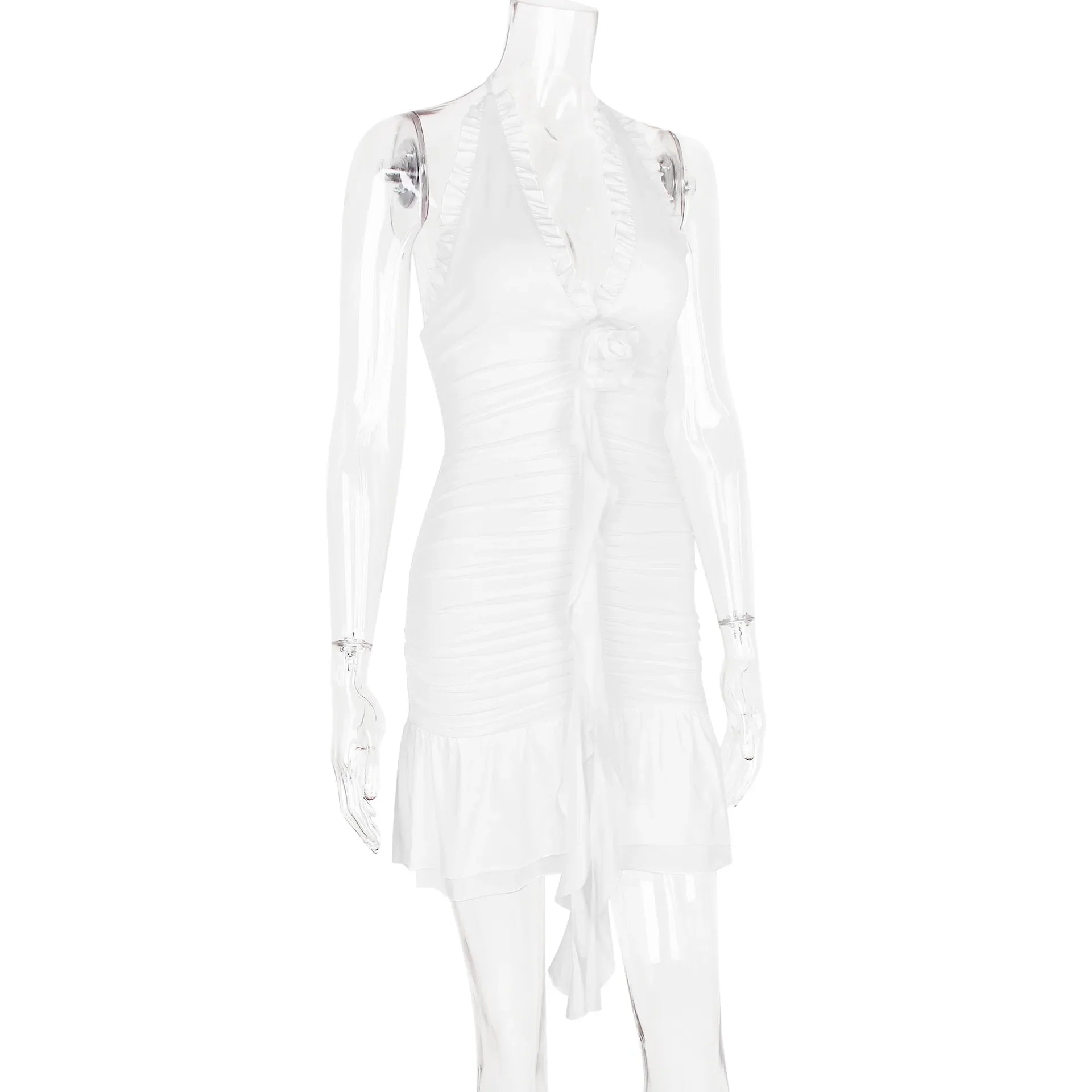 Clubbing Dresses- Ruched White Dress Perfect for Clubbing- - Pekosa Women Fashion