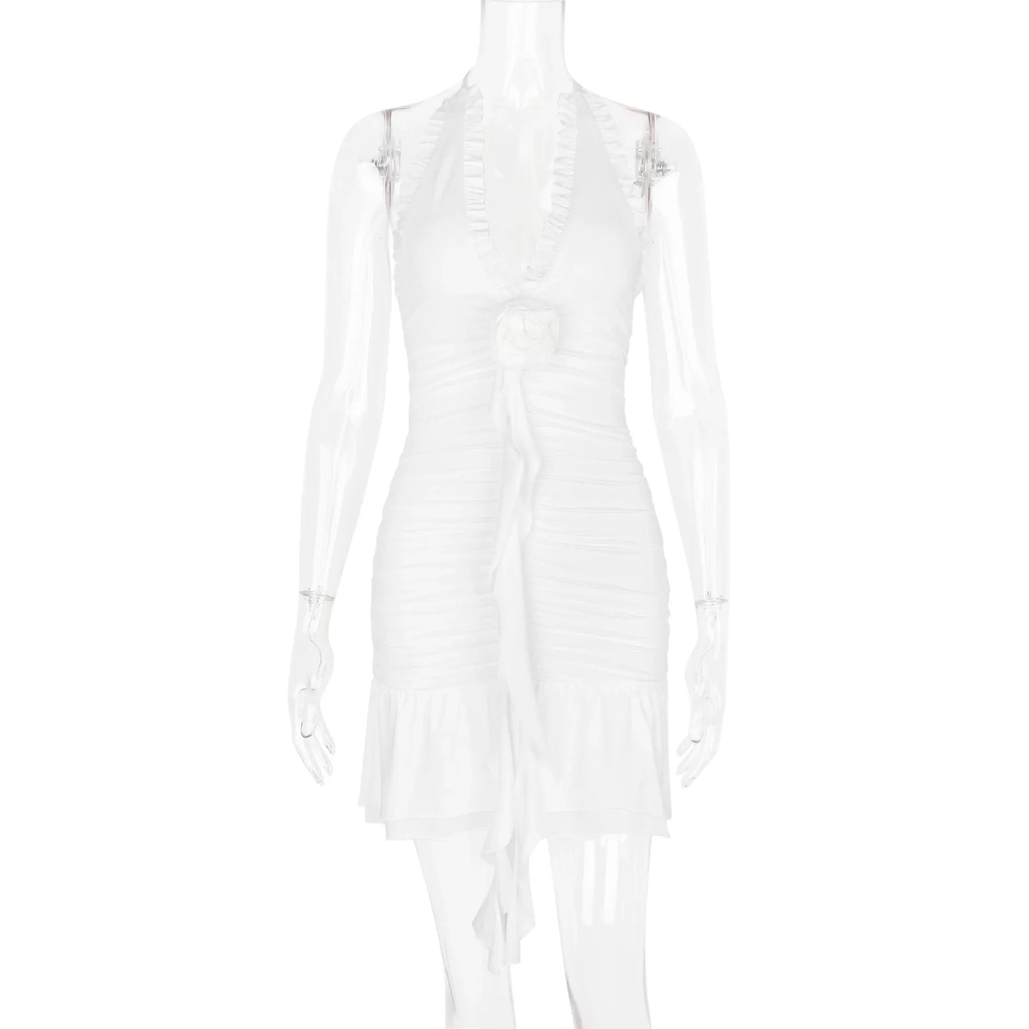 Clubbing Dresses- Ruched White Dress Perfect for Clubbing- - Pekosa Women Fashion