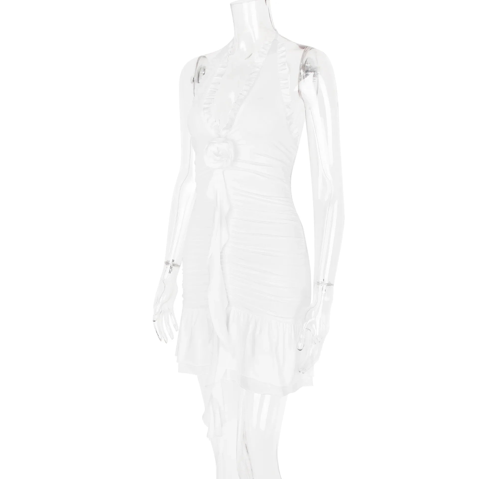 Clubbing Dresses- Ruched White Dress Perfect for Clubbing- - Pekosa Women Fashion