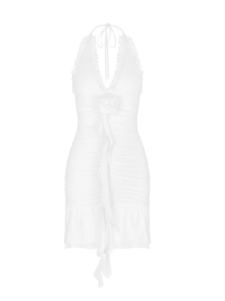 Clubbing Dresses- Ruched White Dress Perfect for Clubbing- - Pekosa Women Fashion