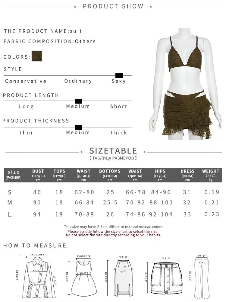 Clubbing Outfits- Festive Lace Ensemble for Summer Parties - Triangle Bra & Skirt Bikini- - Pekosa Women Fashion