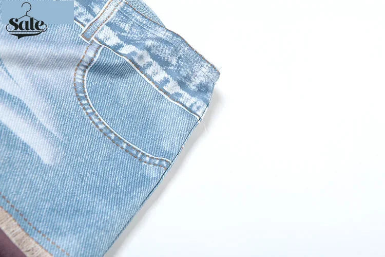 Haut dos nu en maille imprimé denim et jupe haute-basse pour femme