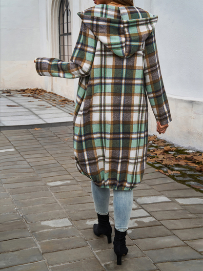 Coats- Autumn Layer Zippered Plaid Hooded Longline Coat- - Pekosa Women Fashion