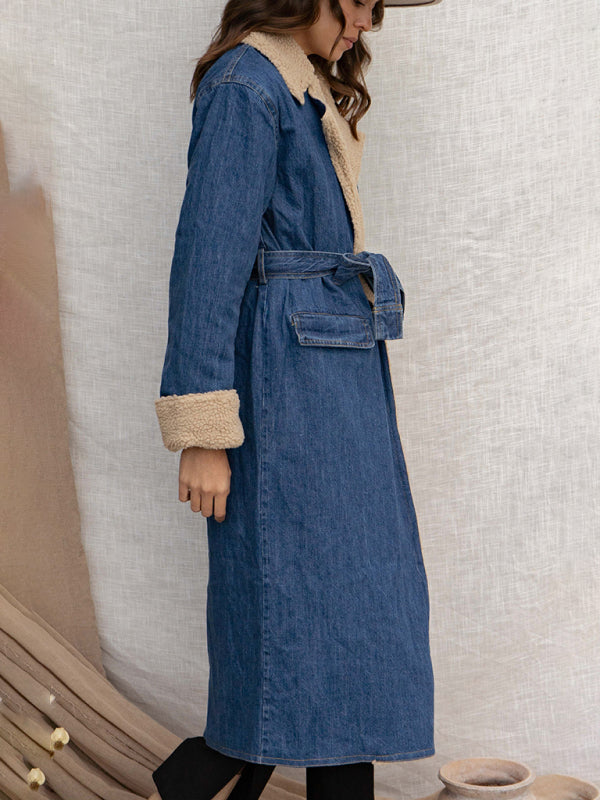 Coats - Denim Winter Coat with Plush Lining