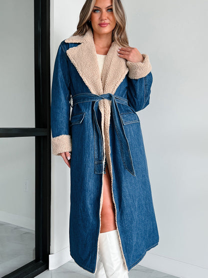 Coats - Denim Winter Coat with Plush Lining