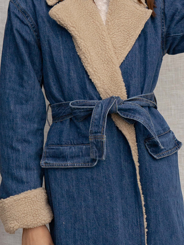 Coats - Denim Winter Coat with Plush Lining