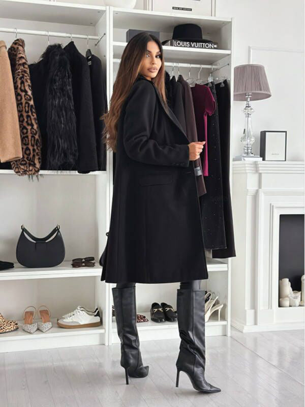 Coats - Elegant Mid-Calf Notch Lapel Coat