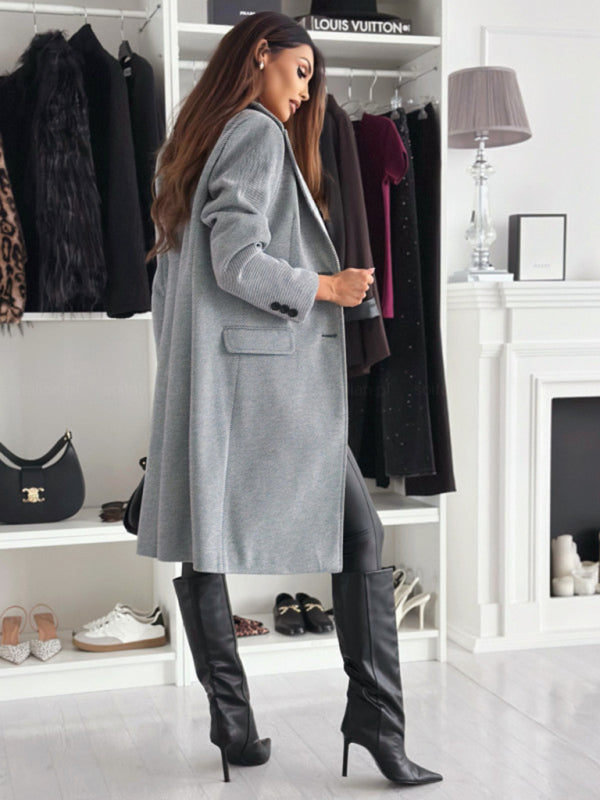 Coats - Elegant Mid-Calf Notch Lapel Coat