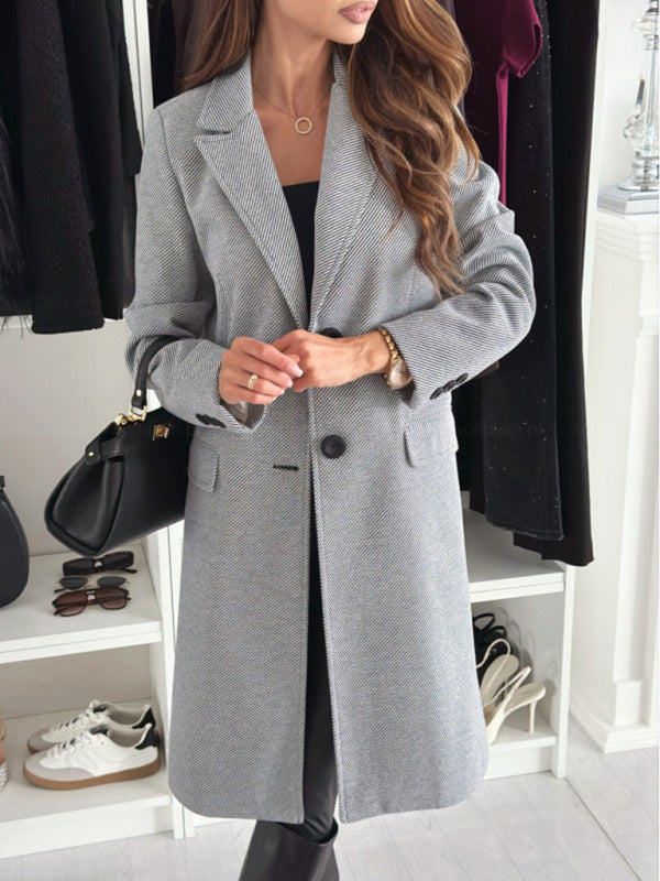 Coats - Elegant Mid-Calf Notch Lapel Coat