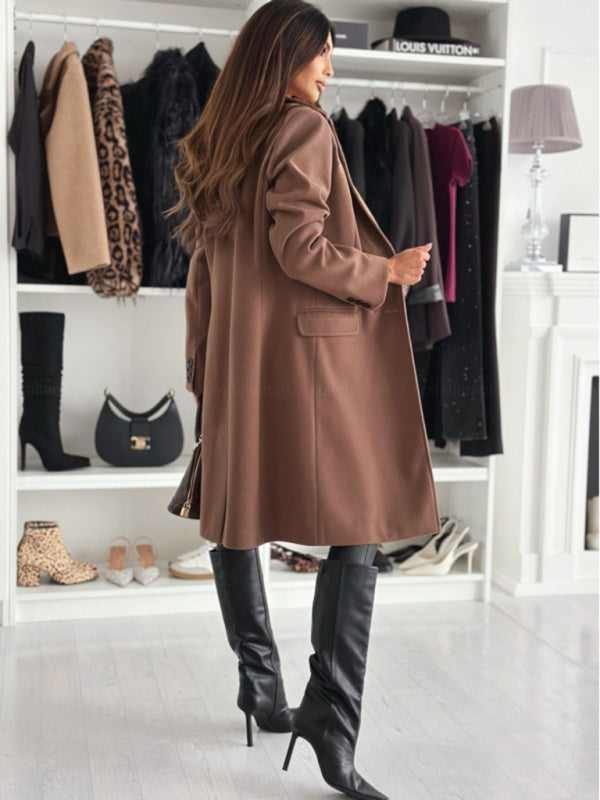 Coats - Elegant Mid-Calf Notch Lapel Coat