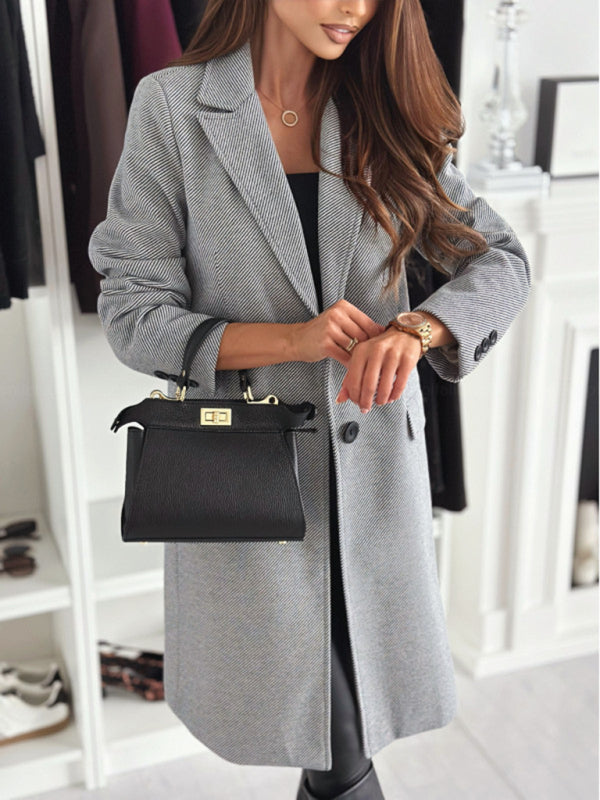 Coats - Elegant Mid-Calf Notch Lapel Coat