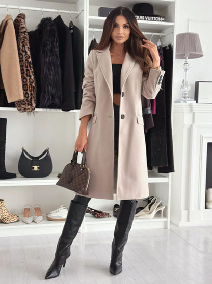 Coats - Elegant Mid-Calf Notch Lapel Coat