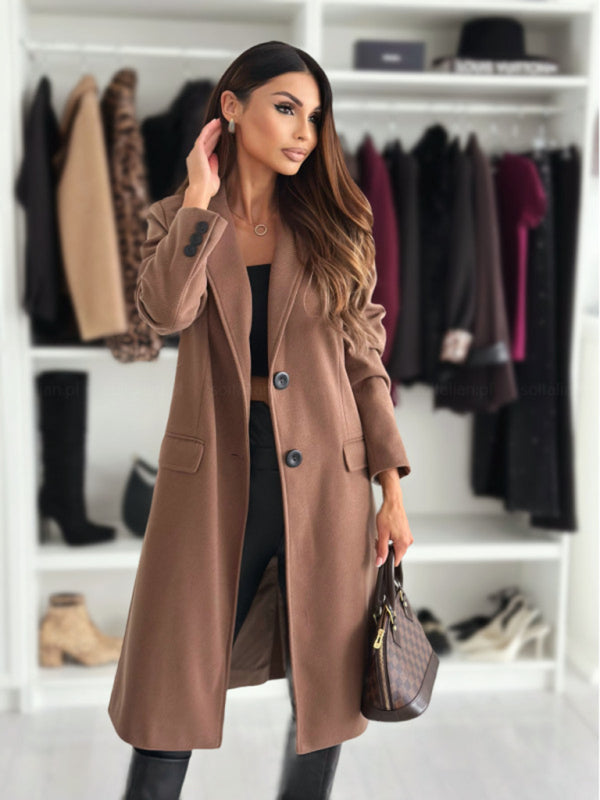 Coats - Elegant Mid-Calf Notch Lapel Coat