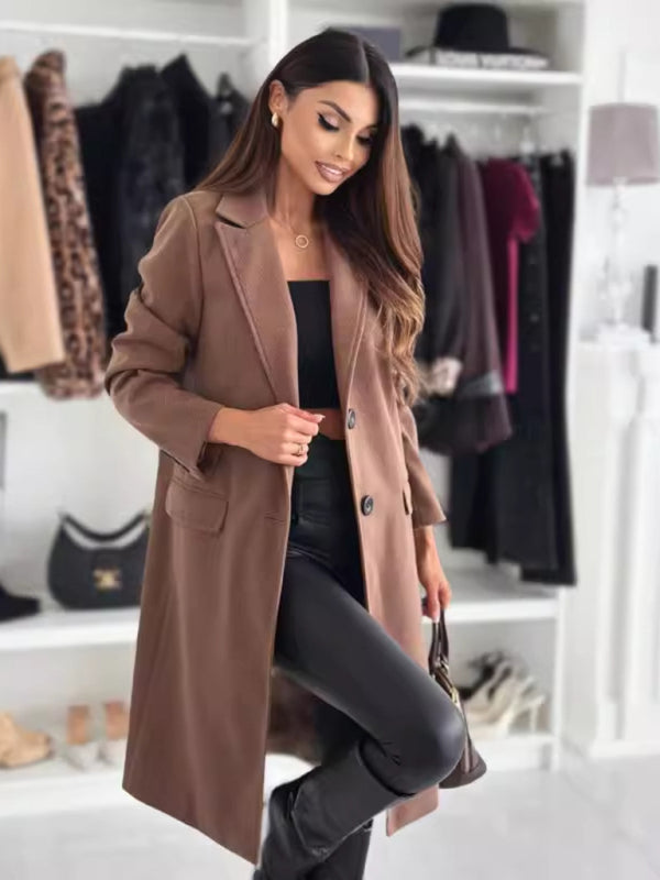 Coats - Elegant Mid-Calf Notch Lapel Coat