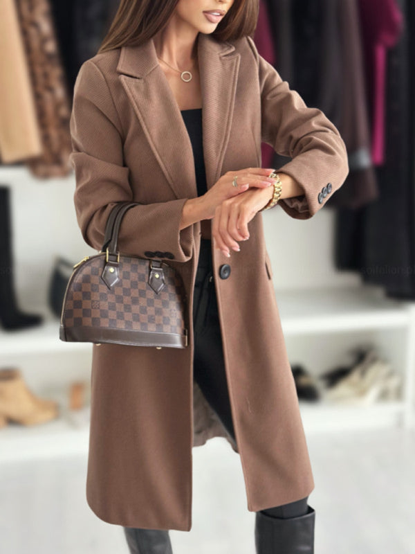 Coats - Elegant Mid-Calf Notch Lapel Coat