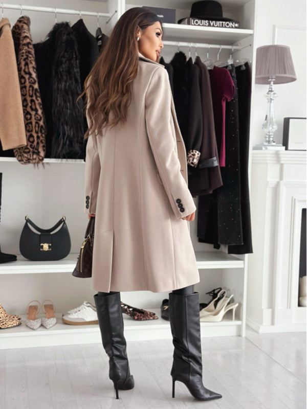 Coats - Elegant Mid-Calf Notch Lapel Coat