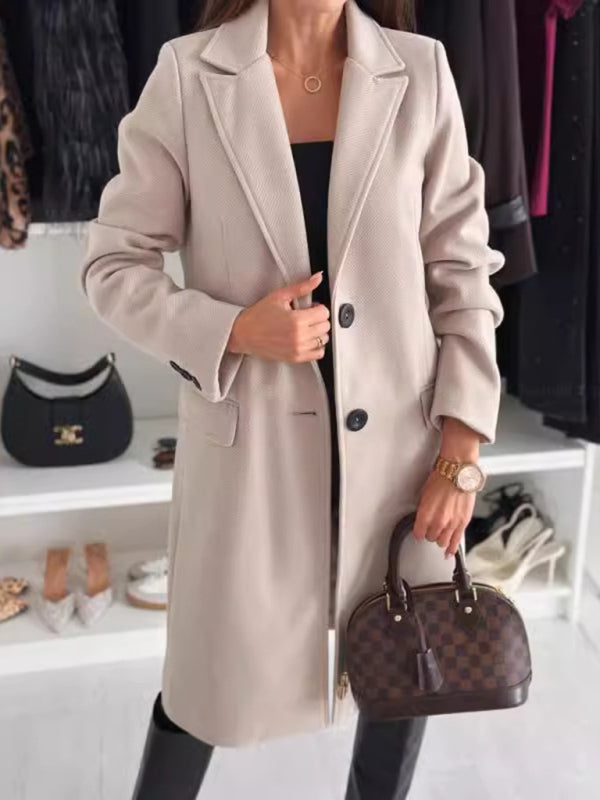 Coats - Elegant Mid-Calf Notch Lapel Coat