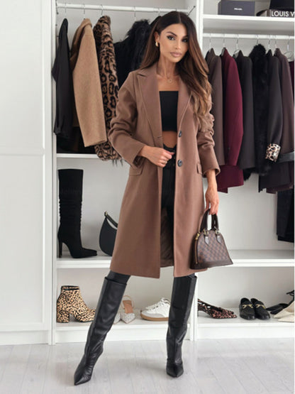 Coats - Elegant Mid-Calf Notch Lapel Coat