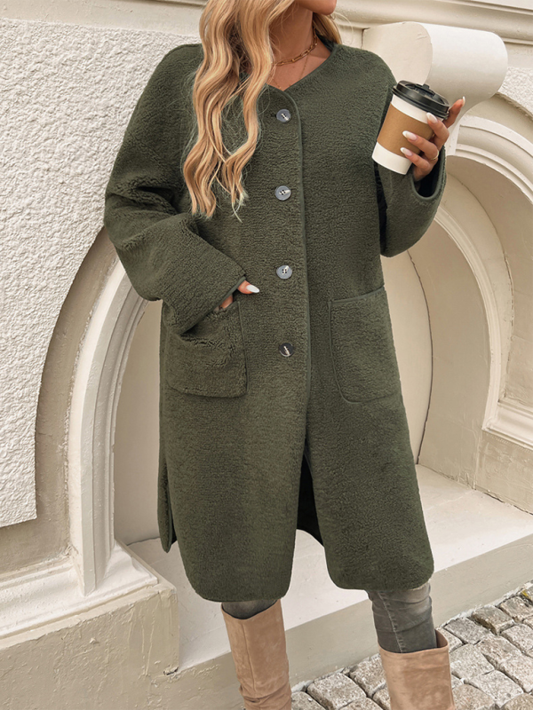 Coats- Elegant Winter Plush Long Coat for Women- - Pekosa Women Fashion