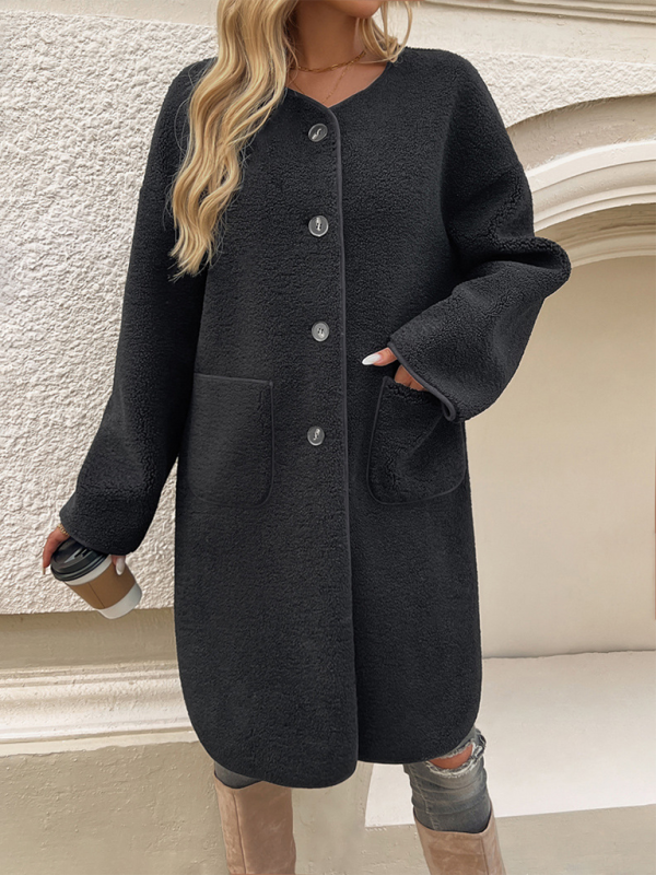 Coats- Elegant Winter Plush Long Coat for Women- - Pekosa Women Fashion