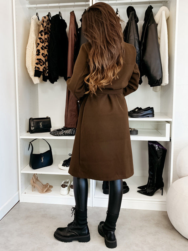 Coats - Elegant Wool Coat for Women Double-Breasted Belted Outerwear