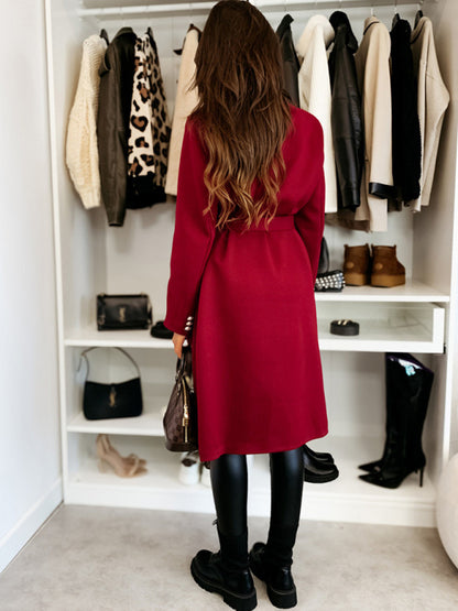 Coats - Elegant Wool Coat for Women Double-Breasted Belted Outerwear