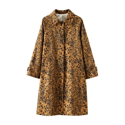 Coats - Leopard Print Long Coat Animal Pattern Winter Outwear